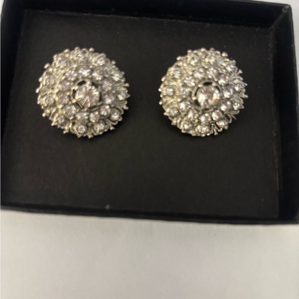 Crystal Cluster Silver-Tone Stud  Clip On Earrings